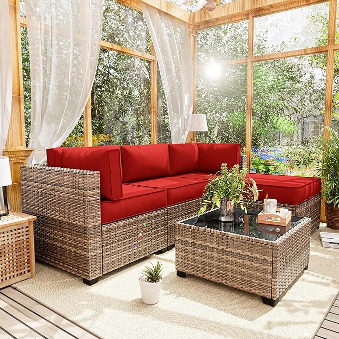 Patio Furniture Cushions, Replacement Outdoor Cushions for 4-Seat Patio Furniture, Waterproof Cushions for Outdoor Sectional Sofa Couch, Red