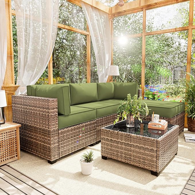 Patio Furniture Cushions, Replacement Outdoor Cushions for 4-Seat Patio Furniture, Waterproof Cushions for Outdoor Sectional Sofa Couch, Light Green