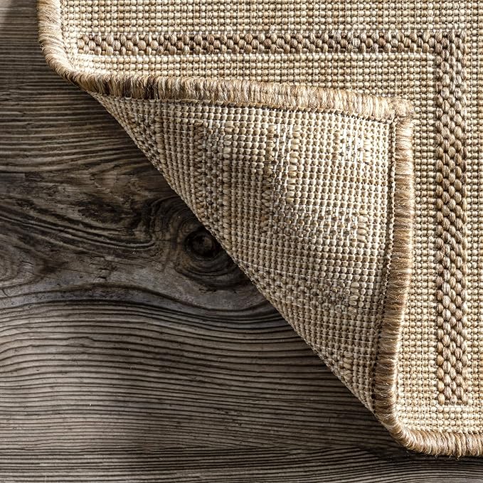 Nuloom Asha Light Brown/Ivory, 5' x 8', Casual, Striped Border, Soft and Cozy, High Traffic, Stain Resistant, Easy Clean, Durable Area Rug for Indoor/Outdoor Patio, Deck, Porch, Garden, Courtyard
