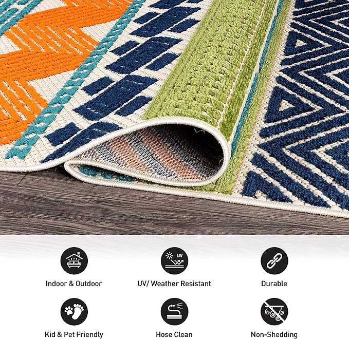 Rugshop Marbella Contemporary Boho Non-Shedding Outdoor Rug for Patio Deck Backyard Indoor/Outdoor Area Rug 5' x 7' Multi