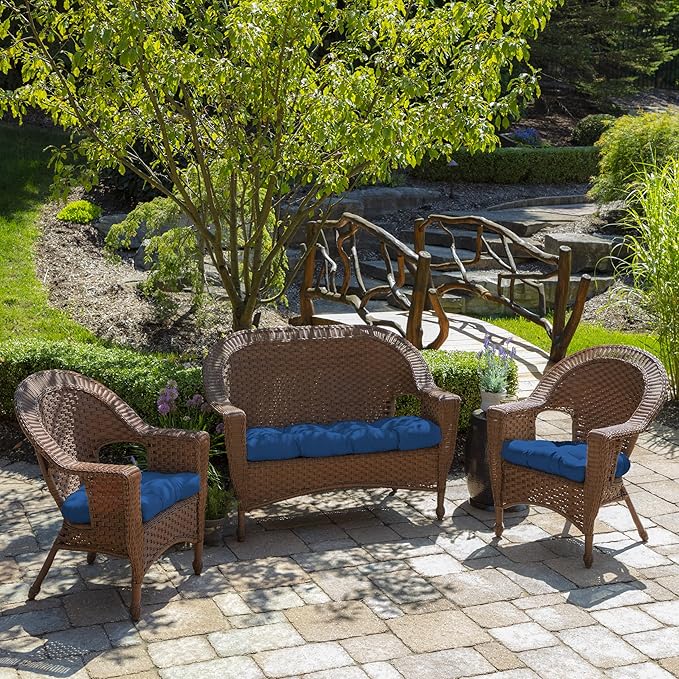 Arden Indoor/Outdoor Rocking Chair Or Wicker Chair Cushion, 2-Pack, 20 x 18, Water Repellent, Rain Proof, Fade Resistant Cushion for Rocking Or Rounded Back Chair Cobalt Blue Texture