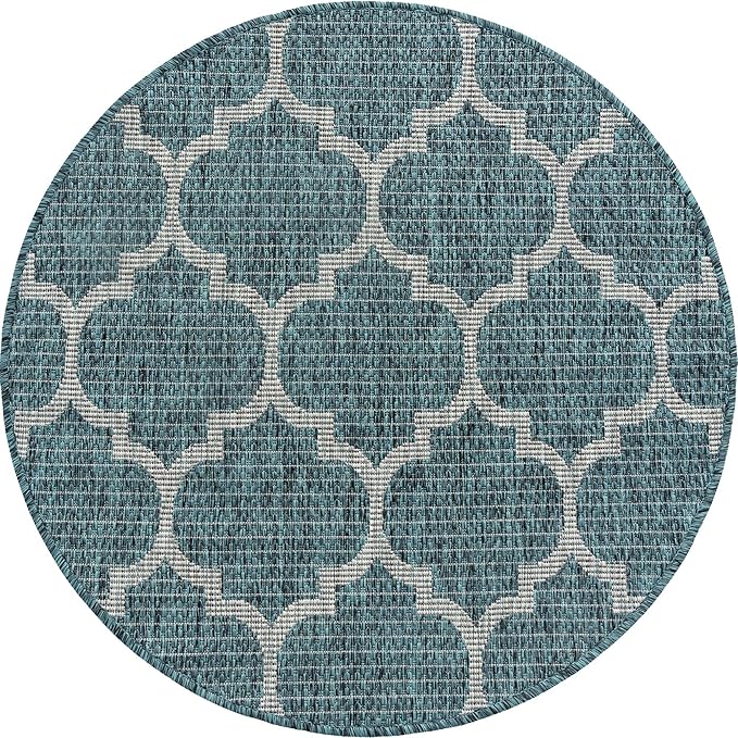 Unique Loom Outdoor Trellis Collection Area Rug (3' 3" Round, Teal/ Gray)