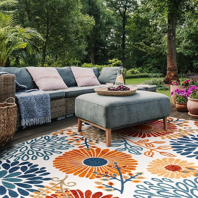 SAFAVIEH Washable Rug Outdoor Cabana Collection - 9' x 12', Cream & Red, Non-Shedding & Easy to Clean, Ideal for Patio, Backyard, Mudroom (CBN832A)