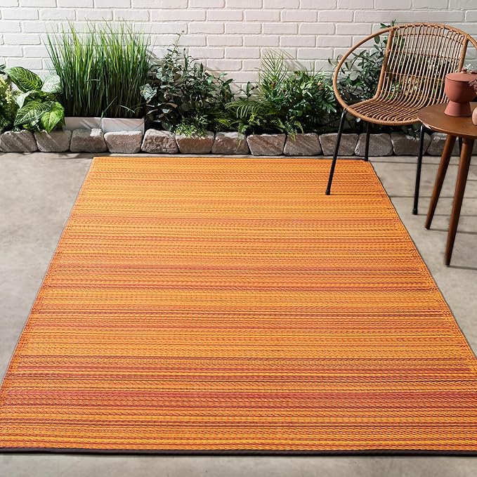 Fab Habitat Stripe Coastal Colorful Outdoor Rug - Waterproof, Crease-Free Fade Resistant, Reversible - Recycled Plastic - Patio Porch Balcony Deck Yard Garden - Cancun Terracotta - 4x6 ft