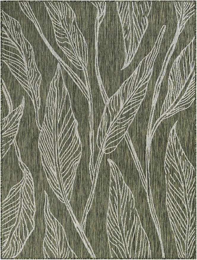 Unique Loom Outdoor Botanical Collection Area Rug - Leaf (5' 3" x 7' 1" Rectangle Green/Ivory)