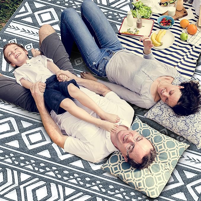 Utopia Home Waterproof Outdoor Rug for Patio 6 x 9 ft, Reversible Plastic Straw Mat for Camping, Picnics, Balcony, Patio, Aztec - Grey & Light Grey