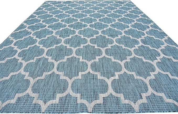 Unique Loom Outdoor Trellis Collection Area Rug (9' x 12' Rectangle, Teal/ Gray)