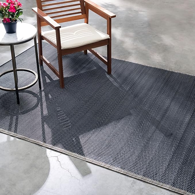 Fab Habitat Outdoor Rug - Waterproof, Fade Resistant, Crease-Free - Premium Recycled Plastic - Striped - Porch, Deck, Balcony, Mudroom, Laundry Room, Patio - Cancun Shadow - Sand & Black - 3 x 5 ft