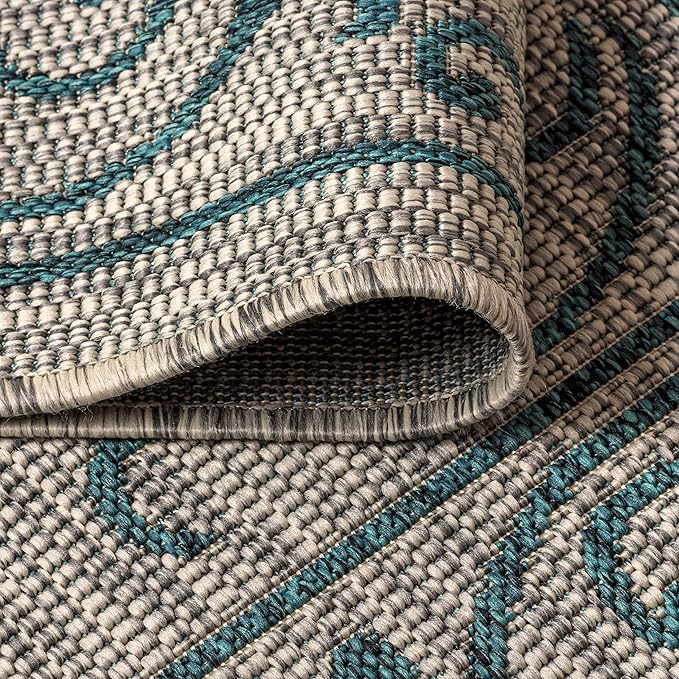 JONATHAN Y Vintage Filigree Indoor Outdoor Square Area Rug 5X5 Gray/Teal, Charleston Textured Weave for Backyard, Patio, Porch, Easy-Cleaning, High Traffic, Pet-Friendly, Non-Shedding (SMB106E-5SQ)