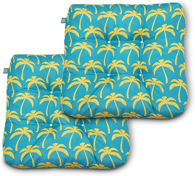 DUCKCOVERS® Water-Resistant Indoor/Outdoor Seat Cushions, 19 x 19 x 5 Inch, 2 Pack, Real Teal Palm
