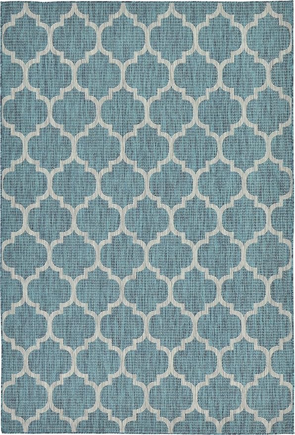 Unique Loom Outdoor Trellis Collection Area Rug (6' 1" x 9' Rectangle, Teal/ Gray)