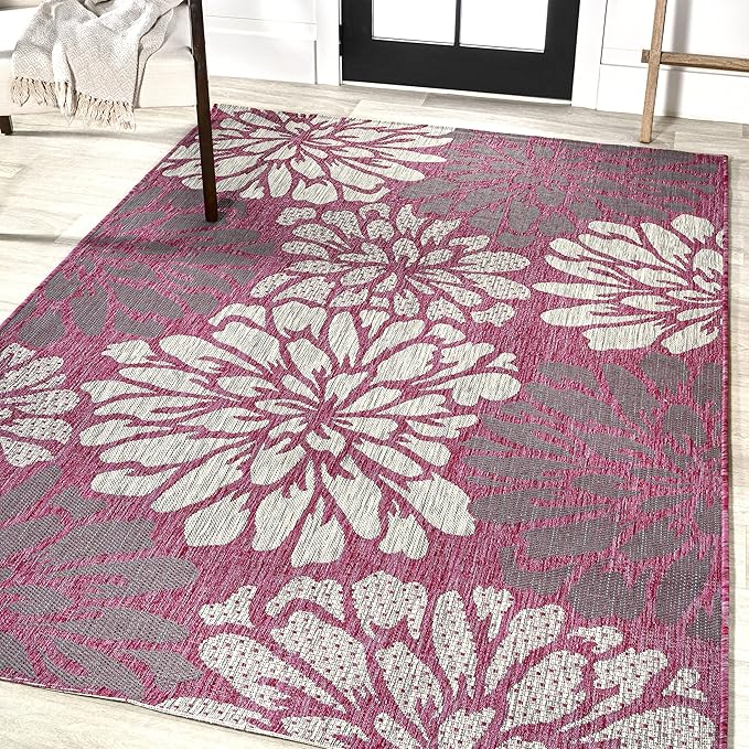 JONATHAN Y Floral Textured Weave Indoor Outdoor Area Rug 3X5 Fuchsia/Light Gray, Zinnia Modern for Backyard, Patio, Porch, Easy-Cleaning, High Traffic, Pet-Friendly, Non-Shedding (SMB110F-3)