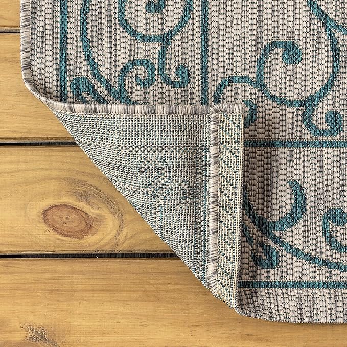JONATHAN Y Vintage Filigree Indoor Outdoor Octagon Area Rug 5 Ft Gray/Teal, Charleston Textured Weave for Backyard, Patio, Porch, Easy-Cleaning, High Traffic, Pet-Friendly, Non-Shedding SMB106E-5TGN