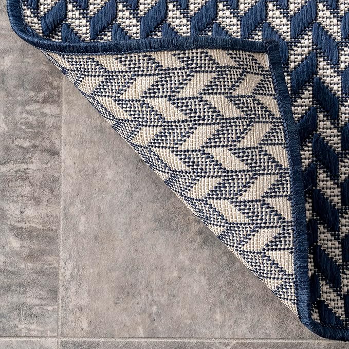 Nuloom Outdoor Performance Camryn Navy/Ivory, 8' Round, Herringbone, Soft, High Traffic, Stain Resistant, Easy Clean, Durable Area Rug for Indoor/Outdoor Patio, Deck, Porch, Garden, Courtyard