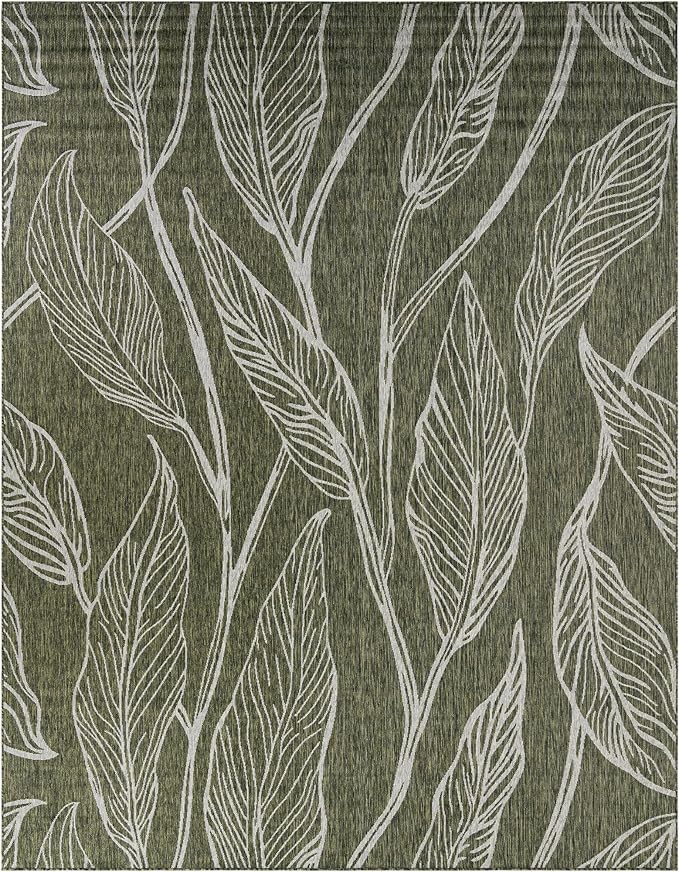 Unique Loom Outdoor Botanical Collection Area Rug - Leaf (10' x 13' 1" Rectangle Green/Ivory)