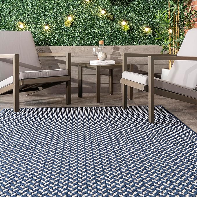 Nuloom Outdoor Performance Camryn Navy/Ivory, 2' x 6', Herringbone, Soft, High Traffic, Stain Resistant, Easy Clean, Durable Runner for Indoor/Outdoor Patio, Deck, Porch, Garden, Courtyard