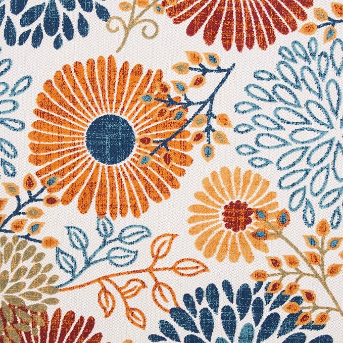 SAFAVIEH Washable Rug Outdoor Cabana Collection - 6'7" Round, Cream & Red, Non-Shedding & Easy to Clean, Ideal for Patio, Backyard, Mudroom (CBN832A)