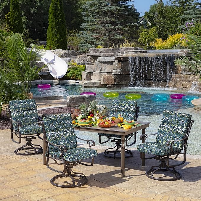 Arden Outdoor Chair Cushion, 21 x 20, Rain-Proof, Fade Resistant Sapphire Aurora Blue Damask