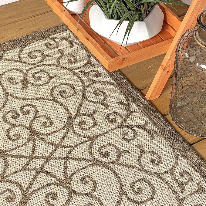 JONATHAN Y Vintage Filigree Indoor Outdoor Area Rug 5X8 Beige/Brown, Madrid Textured Weave for Backyard, Patio, Porch, Easy-Cleaning, High Traffic, Pet-Friendly, Non-Shedding (SMB107B-5)