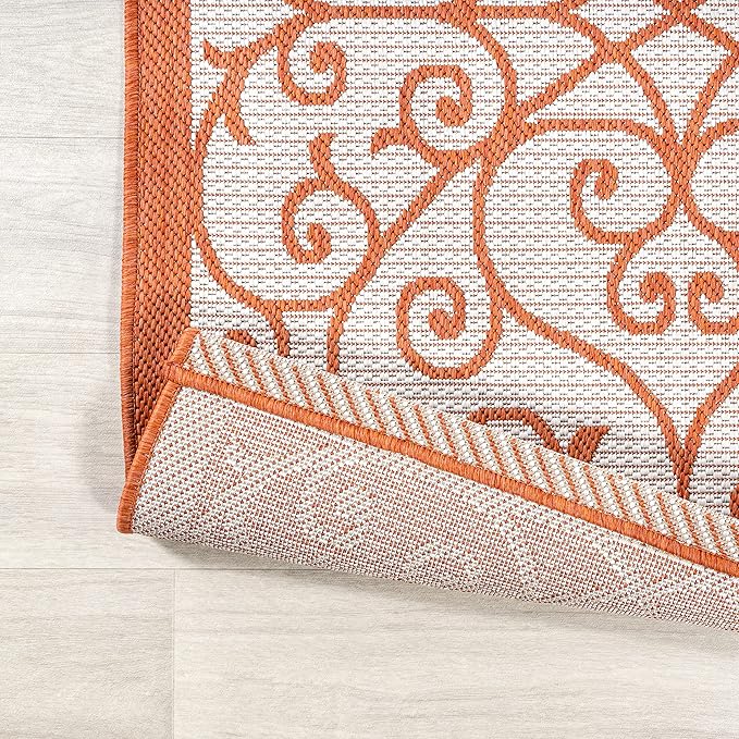 JONATHAN Y Vintage Filigree Indoor Outdoor Runner Rug 2X10 Cream/Orange, Madrid Textured Weave for Backyard, Patio, Porch, Easy-Cleaning, High Traffic, Pet-Friendly, Non-Shedding (SMB107L-210)