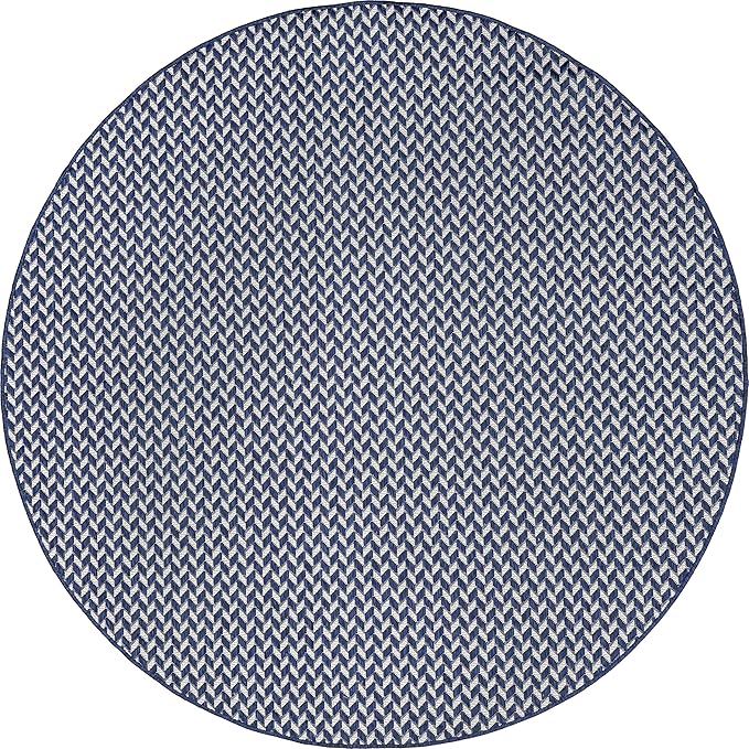 Nuloom Outdoor Performance Camryn Navy/Ivory, 8' Round, Herringbone, Soft, High Traffic, Stain Resistant, Easy Clean, Durable Area Rug for Indoor/Outdoor Patio, Deck, Porch, Garden, Courtyard