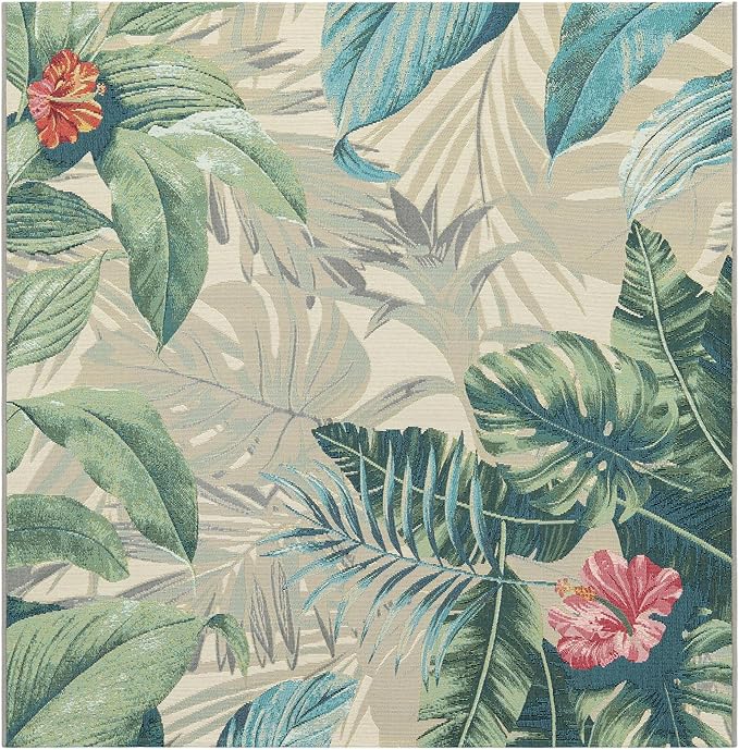 Unique Loom Outdoor Botanical Collection Area Rug - Kula (5' 3" Square, Multi/ Gray)