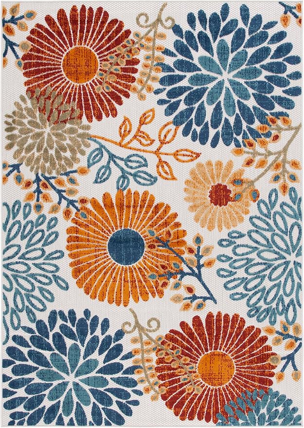 SAFAVIEH Washable Rug Outdoor Cabana Collection - 4' x 6', Cream & Red, Non-Shedding & Easy to Clean, Ideal for Patio, Backyard, Mudroom (CBN832A)