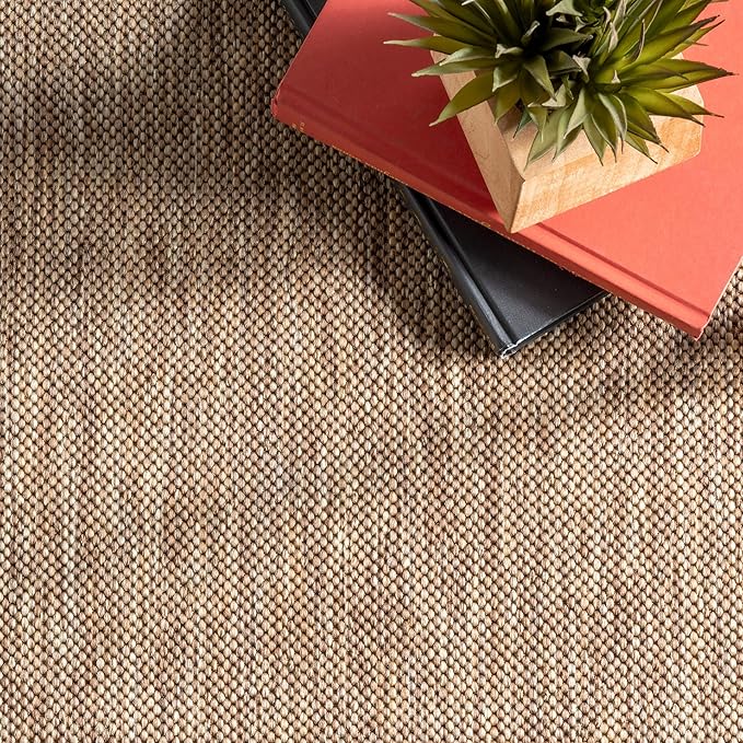 Nuloom Asha Light Brown/Ivory, 4' x 6', Casual, Striped Border, Soft and Cozy, High Traffic, Stain Resistant, Easy Clean, Durable Area Rug for Indoor/Outdoor Patio, Deck, Porch, Garden, Courtyard