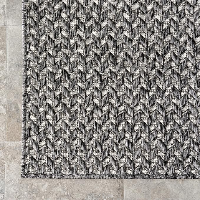 Nuloom Outdoor Performance Camryn Grey/Ivory, 6'7" x 9', Herringbone, Soft, High Traffic, Stain Resistant, Easy Clean, Durable Area Rug for Indoor/Outdoor Patio, Deck, Porch, Garden, Courtyard