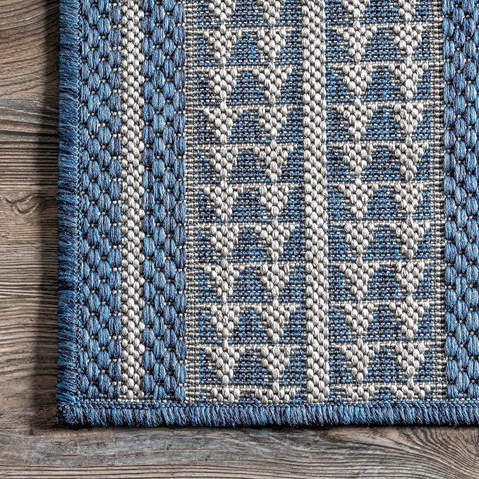 nuLOOM 2' x 3' Outdoor Tribal Geometric Area Rug, Stain Resistant, Weather Resistant, High Traffic, Patio, Balcony, Outside, Ranya Blue