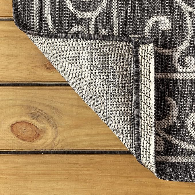 JONATHAN Y Vintage Filigree Indoor Outdoor Octagon Area Rug 8 Ft Black/Gray, Charleston Textured Weave for Backyard, Patio, Porch, Easy-Cleaning, High Traffic, Pet-Friendly Non-Shedding SMB106G-8TGN