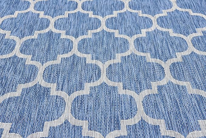 Unique Loom Outdoor Trellis Collection Area Rug (7' 1" x 10' Rectangle, Navy Blue/ Ivory)
