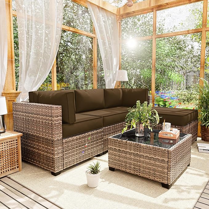 Patio Furniture Cushions, Replacement Outdoor Cushions for 4-Seat Patio Furniture, Waterproof Cushions for Outdoor Sectional Sofa Couch, Chocolate