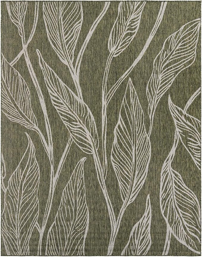 Unique Loom Outdoor Botanical Collection Area Rug - Leaf (7' 10" x 10' Rectangle Green/Ivory)