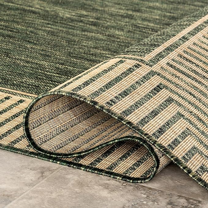 Nuloom Asha Green/Brown, 6'7" x 9', Casual, Striped Border, Soft and Cozy, High Traffic, Stain Resistant, Easy Clean, Durable Area Rug for Indoor/Outdoor Patio, Deck, Porch, Garden, Courtyard