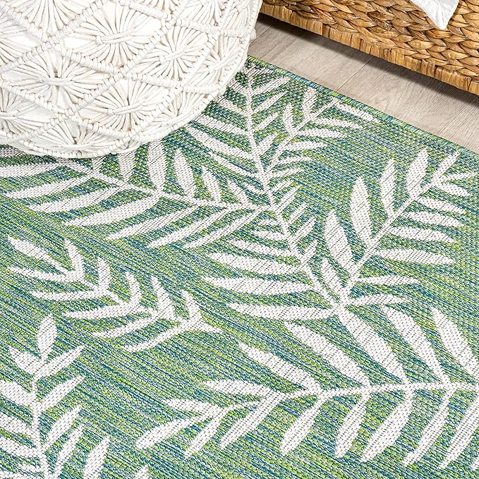 JONATHAN Y Palm Frond Indoor Outdoor Square Area Rug 5X5 Cream/Green, Nevis for Backyard, Patio, Porch, Easy-Cleaning, High Traffic, Pet-Friendly, Non-Shedding (SMB119G-5SQ)