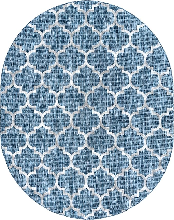 Unique Loom Outdoor Trellis Collection Area Rug - Trellis (Oval 7' 10" x 10' 0", Navy Blue/ Ivory)