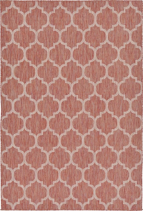 Unique Loom Outdoor Trellis Collection Area Rug (6' 1" x 9' Rectangle, Rust Red/ Ivory)