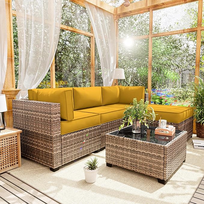 Patio Furniture Cushions, Replacement Outdoor Cushions for 4-Seat Patio Furniture, Waterproof Cushions for Outdoor Sectional Sofa Couch, Yellow
