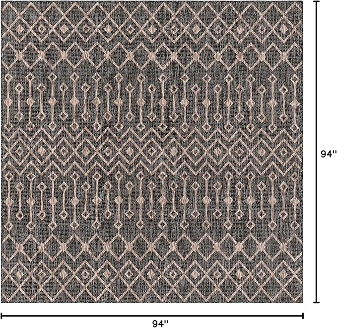 Unique Loom Outdoor Trellis Collection Area Rug - Tribal Trellis (7' 10" Square, Charcoal Gray/ Natural)