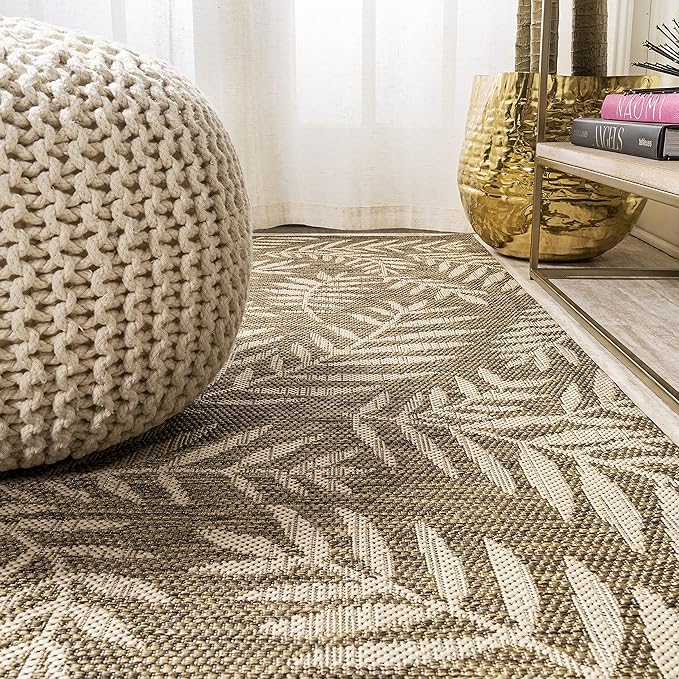 JONATHAN Y Palm Frond Indoor Outdoor Round Area Rug 5 Ft Brown/Beige, Nevis for Backyard, Patio, Porch, Easy-Cleaning, High Traffic, Pet-Friendly, Non-Shedding (SMB119A-5R)