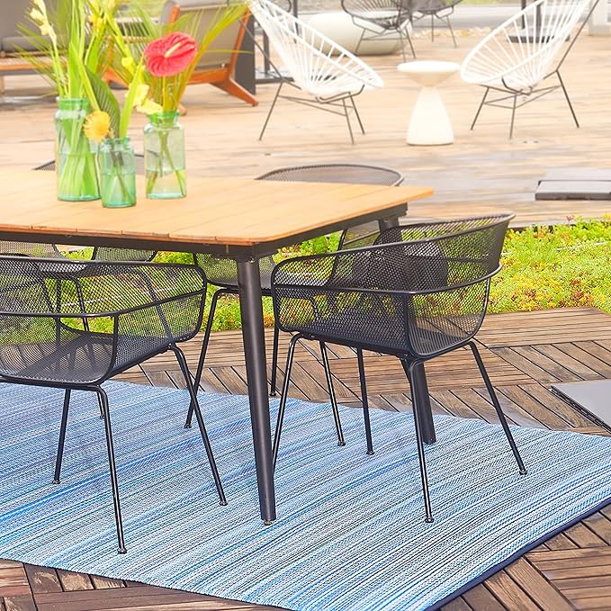Fab Habitat Outdoor Rug - Waterproof, Fade Resistant, Crease-Free - Premium Recycled Plastic - Striped - Patio, Deck, Porch, Balcony, Laundry Room - Cancun - Indigo - 4 x 6 ft