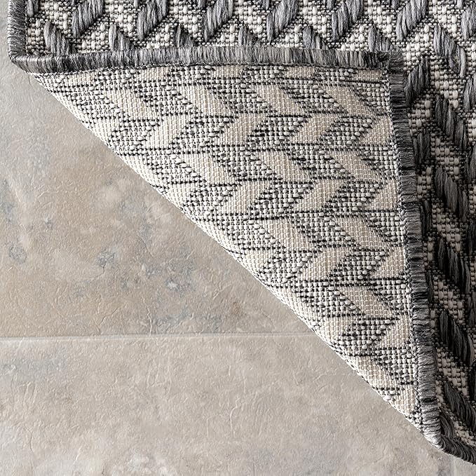 Nuloom Outdoor Performance Camryn Grey/Ivory, 6'7" x 9', Herringbone, Soft, High Traffic, Stain Resistant, Easy Clean, Durable Area Rug for Indoor/Outdoor Patio, Deck, Porch, Garden, Courtyard