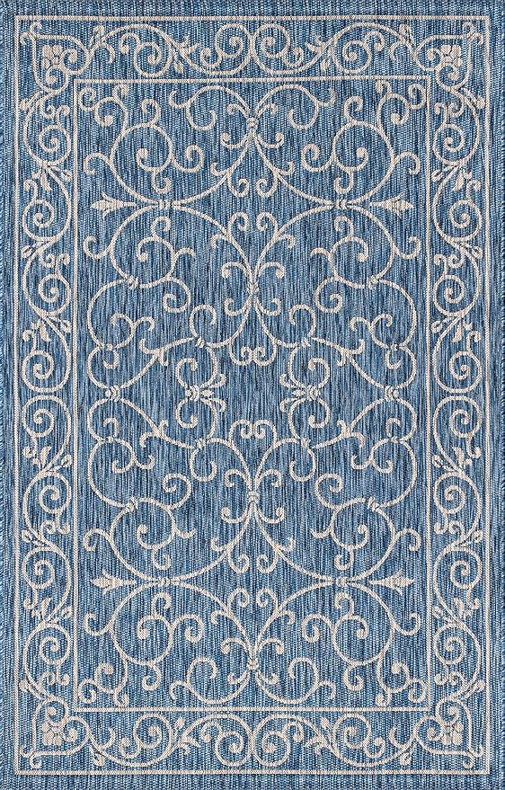 JONATHAN Y Vintage Filigree Indoor Outdoor Area Rug 4X6 Navy/Gray, Charleston Textured Weave for Backyard, Patio, Porch, Easy-Cleaning, High Traffic, Pet-Friendly, Non-Shedding (SMB106D-4)