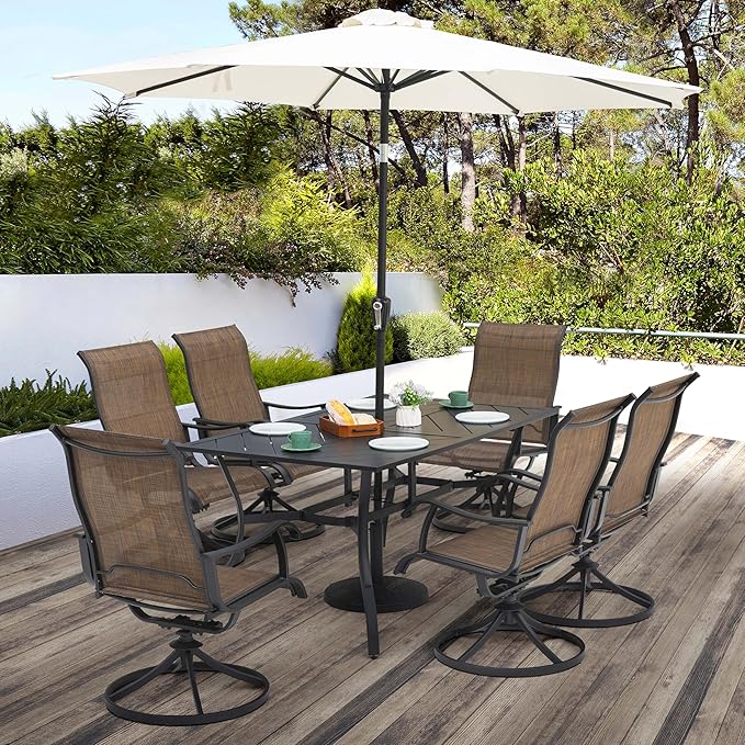 NUU GARDEN Patio Dining Chairs Set of 4, Swivel Patio Sling Chairs All-Weather Textilene Outdoor Swivel Rocker Dining Chairs with Metal Frame and High Back for Lawn Backyard, Brown