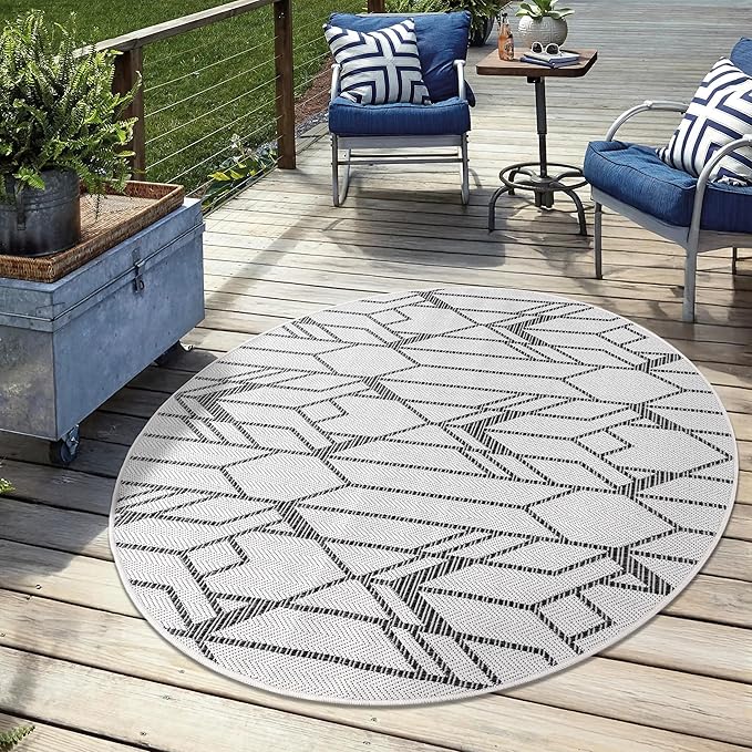 Keen Home Design Terrace Outdoor Area Rug - 63" Round Washable Indoor/Outdoor Rug for Patio, Kitchen, Balcony, Beach, Garden, Deck and Porch, Size: 5'3" Round, Nelian