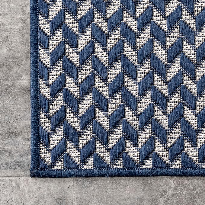 Nuloom Outdoor Performance Camryn Navy/Ivory, 2' x 6', Herringbone, Soft, High Traffic, Stain Resistant, Easy Clean, Durable Runner for Indoor/Outdoor Patio, Deck, Porch, Garden, Courtyard