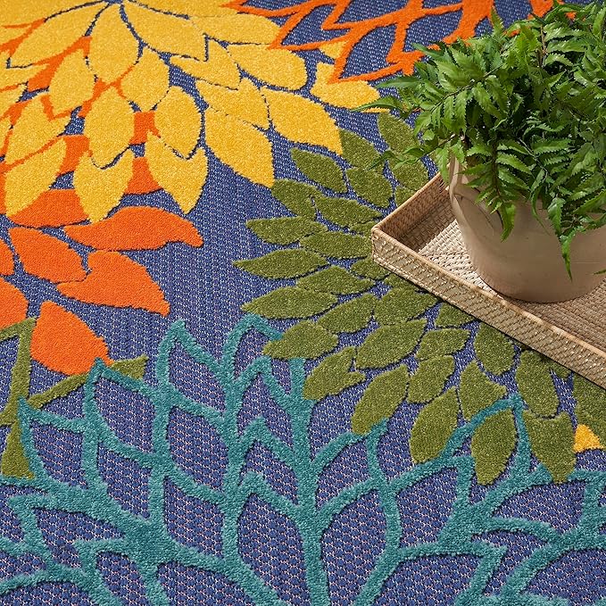 Nourison Home Washables 94x94 Outdoor Polypropylene Fabric Rug in Blue/Multi-Color