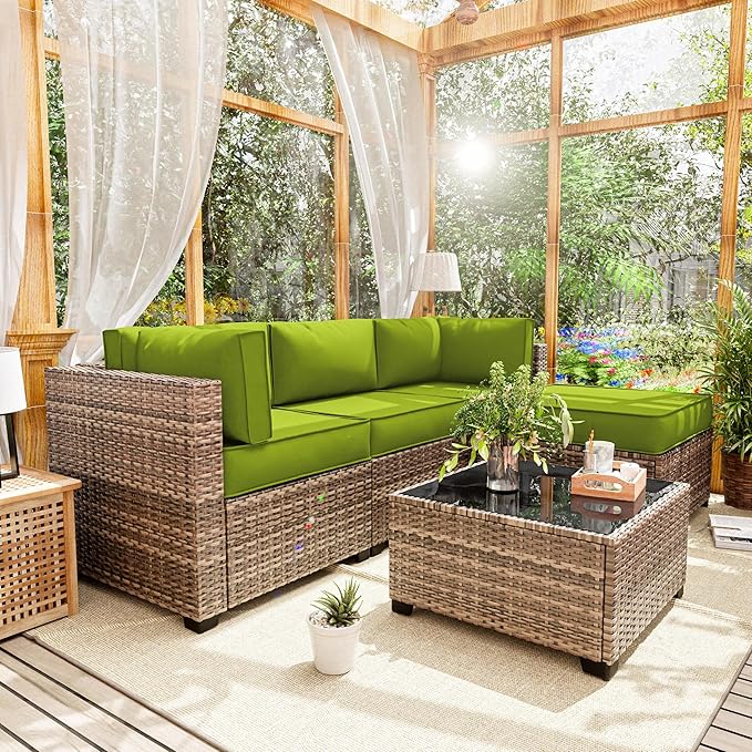 Patio Furniture Cushions, Replacement Outdoor Cushions for 4-Seat Patio Furniture, Waterproof Cushions for Outdoor Sectional Sofa Couch, Grass Green