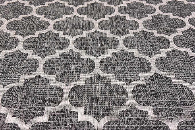 Unique Loom Outdoor Trellis Collection Area Rug (9' x 12' Rectangle, Black/ Ivory)